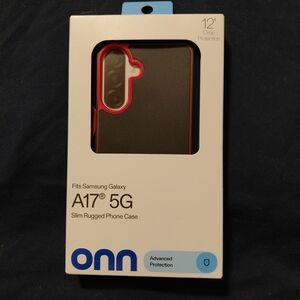 Onn Slim Rugged Phone Case for Samsung Galaxy A17 5G - Black with Red Accents